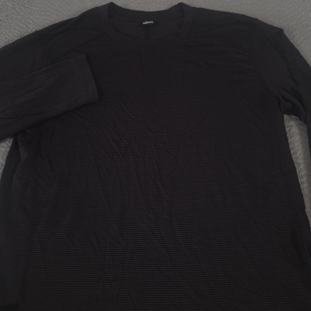Allbirds Shirt Mens L Black Natural Run Textured Merino Wool Blend Long Sleeve